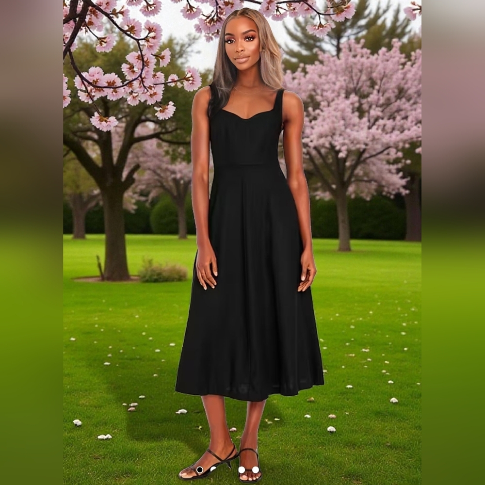 OLD NAVY - Fit & Flare Sleeveless Linen-Blend Midi Dress - Black, Size Small